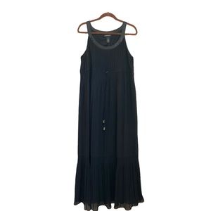 Lane Bryant Black Cocktail Pleated Waist Tie Long Dress sz 14 NWT
